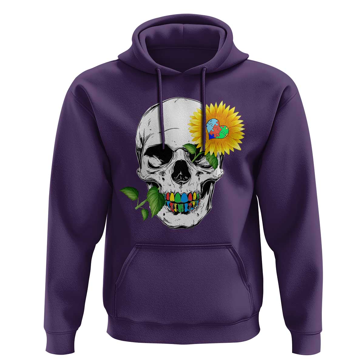 Autism Skull Sunflower Hoodie Support Autistic Puzzle Pieces Heart