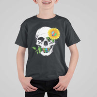 Autism Skull Sunflower T Shirt For Kid Support Autistic Puzzle Pieces Heart