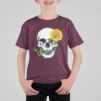 Autism Skull Sunflower T Shirt For Kid Support Autistic Puzzle Pieces Heart