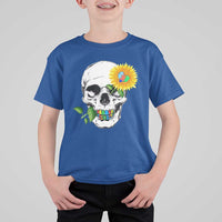 Autism Skull Sunflower T Shirt For Kid Support Autistic Puzzle Pieces Heart