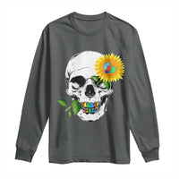 Autism Skull Sunflower Long Sleeve Shirt Support Autistic Puzzle Pieces Heart