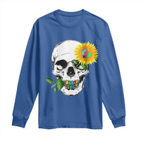 Autism Skull Sunflower Long Sleeve Shirt Support Autistic Puzzle Pieces Heart