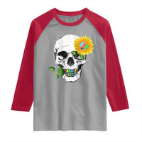 Autism Skull Sunflower Raglan Shirt Support Autistic Puzzle Pieces Heart