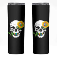 Autism Skull Sunflower Skinny Tumbler Support Autistic Puzzle Pieces Heart