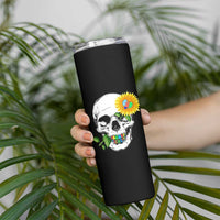 Autism Skull Sunflower Skinny Tumbler Support Autistic Puzzle Pieces Heart