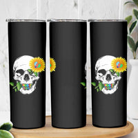 Autism Skull Sunflower Skinny Tumbler Support Autistic Puzzle Pieces Heart