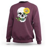 Autism Skull Sunflower Sweatshirt Support Autistic Puzzle Pieces Heart