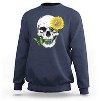 Autism Skull Sunflower Sweatshirt Support Autistic Puzzle Pieces Heart