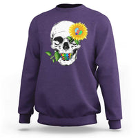 Autism Skull Sunflower Sweatshirt Support Autistic Puzzle Pieces Heart