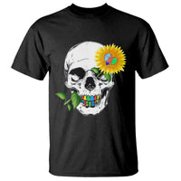 Autism Skull Sunflower T Shirt Support Autistic Puzzle Pieces Heart
