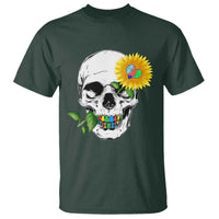 Autism Skull Sunflower T Shirt Support Autistic Puzzle Pieces Heart