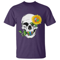 Autism Skull Sunflower T Shirt Support Autistic Puzzle Pieces Heart