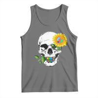 Autism Skull Sunflower Tank Top Support Autistic Puzzle Pieces Heart