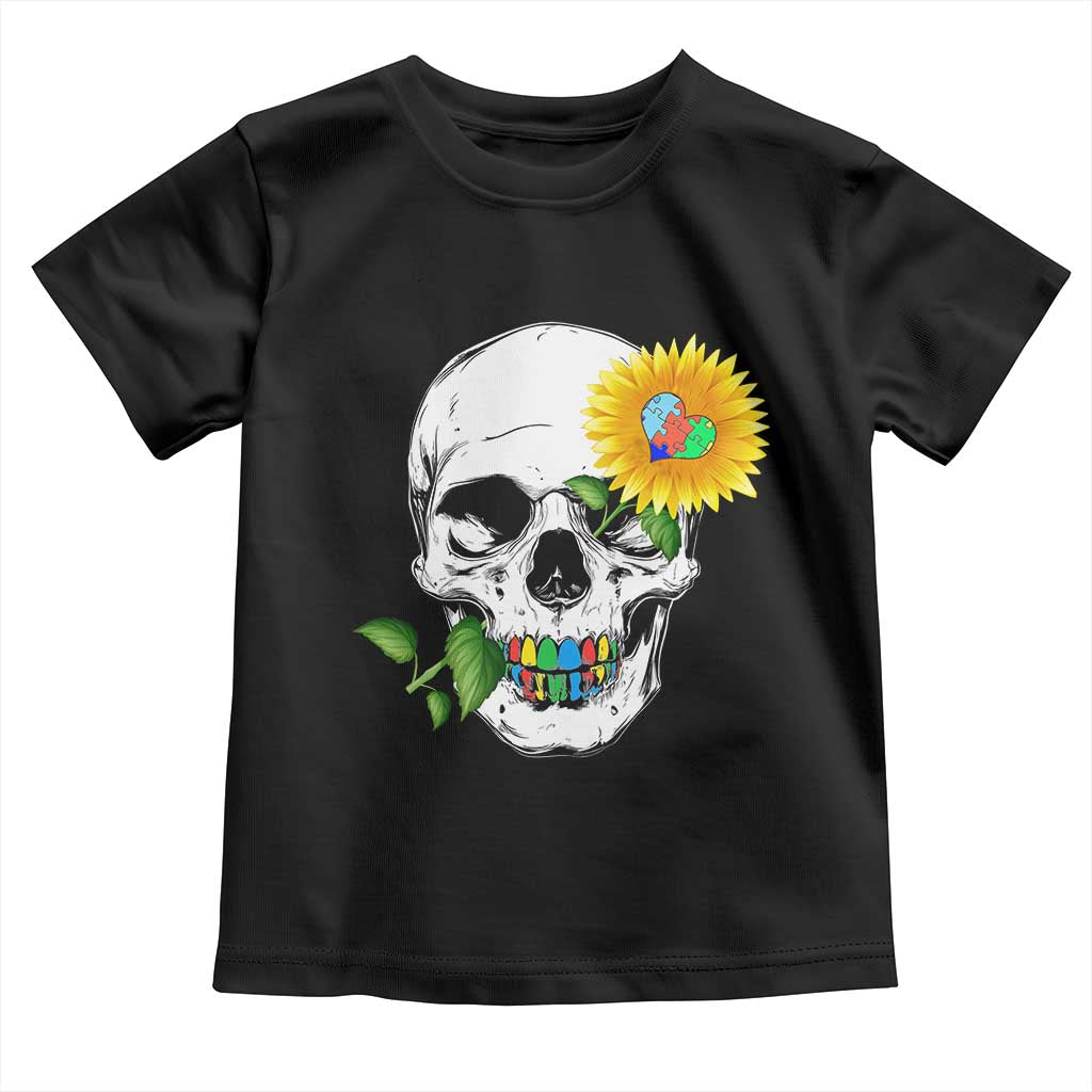 Autism Skull Sunflower Toddler T Shirt Support Autistic Puzzle Pieces Heart