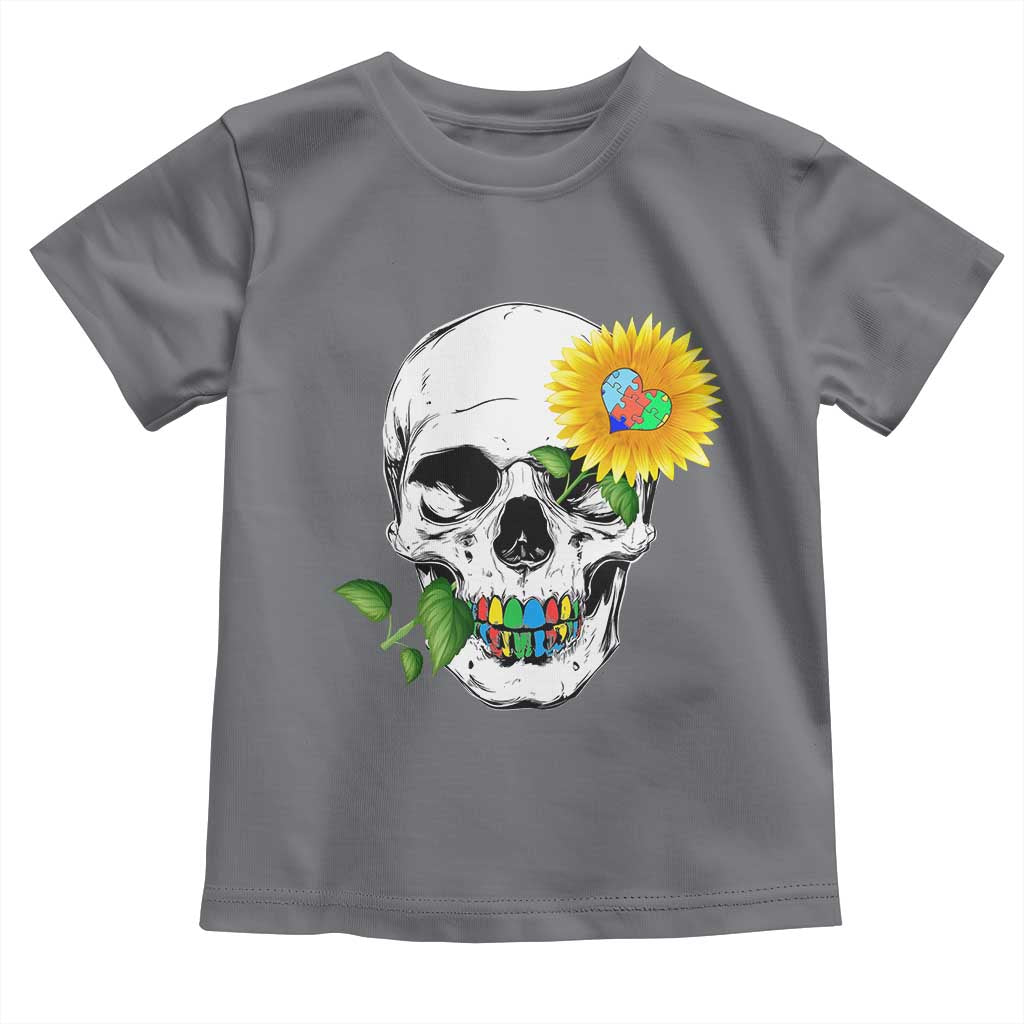 Autism Skull Sunflower Toddler T Shirt Support Autistic Puzzle Pieces Heart