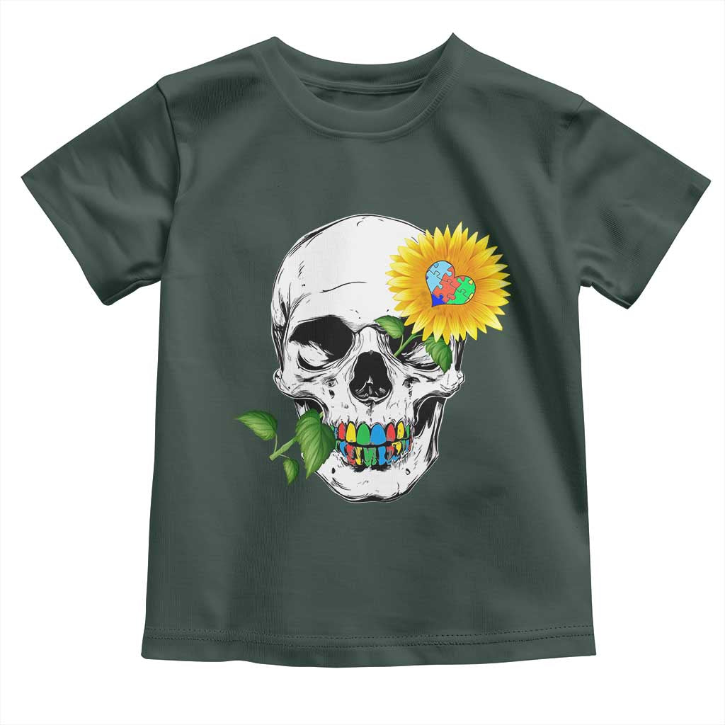 Autism Skull Sunflower Toddler T Shirt Support Autistic Puzzle Pieces Heart