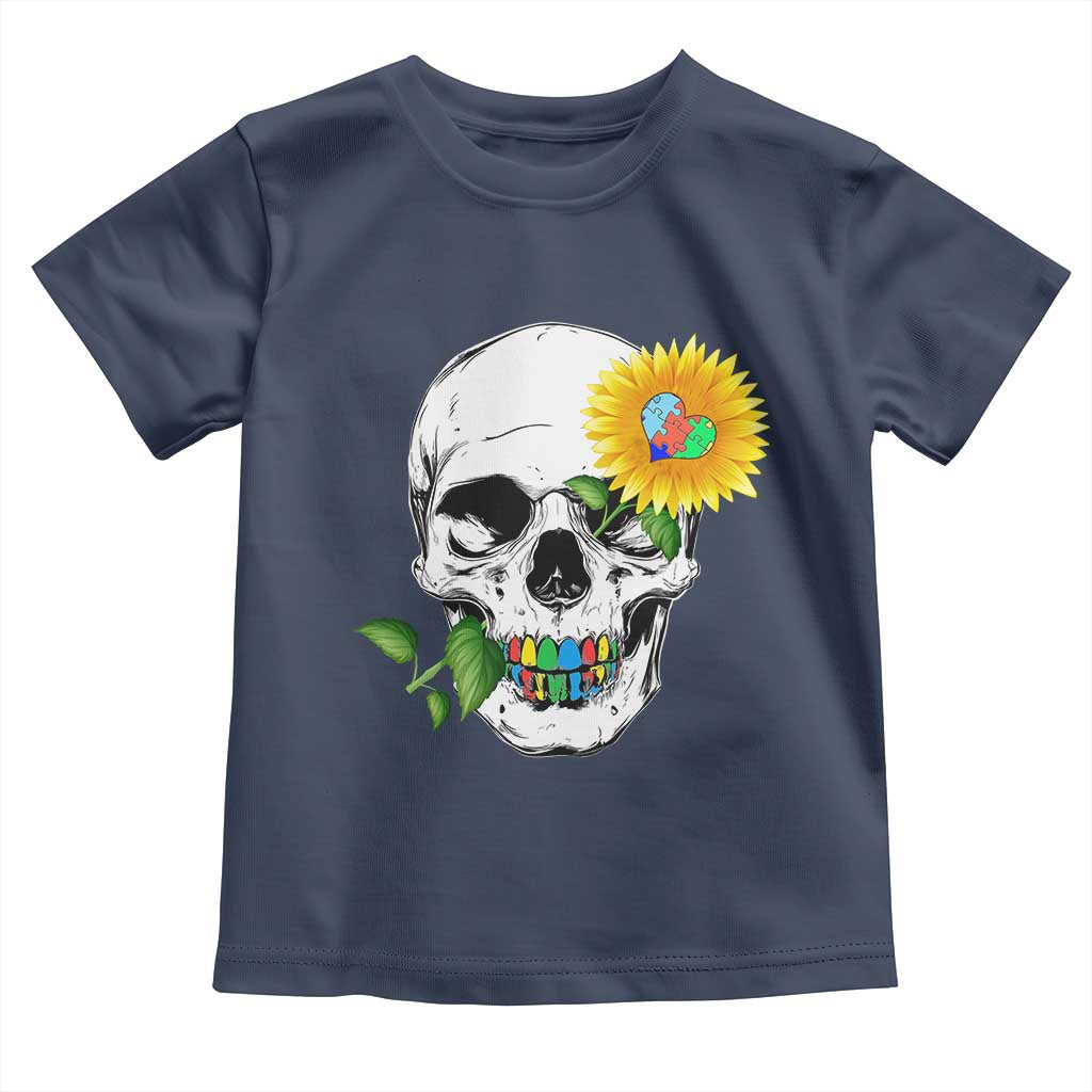 Autism Skull Sunflower Toddler T Shirt Support Autistic Puzzle Pieces Heart