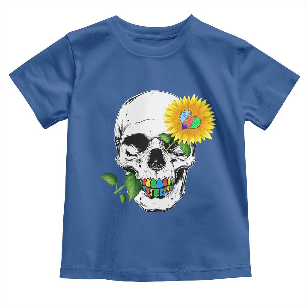 Autism Skull Sunflower Toddler T Shirt Support Autistic Puzzle Pieces Heart