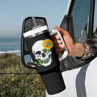Autism Skull Sunflower Tumbler With Handle Support Autistic Puzzle Pieces Heart