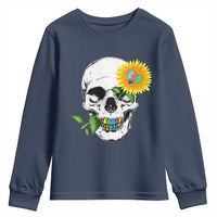 Autism Skull Sunflower Youth Sweatshirt Support Autistic Puzzle Pieces Heart
