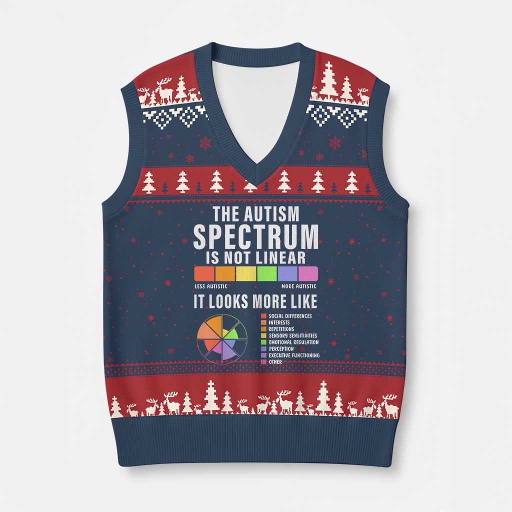 Autism Acceptance V-Neck Knit Sweater Vest The Autism Spectrum Is Not Linear - Wonder Print Shop