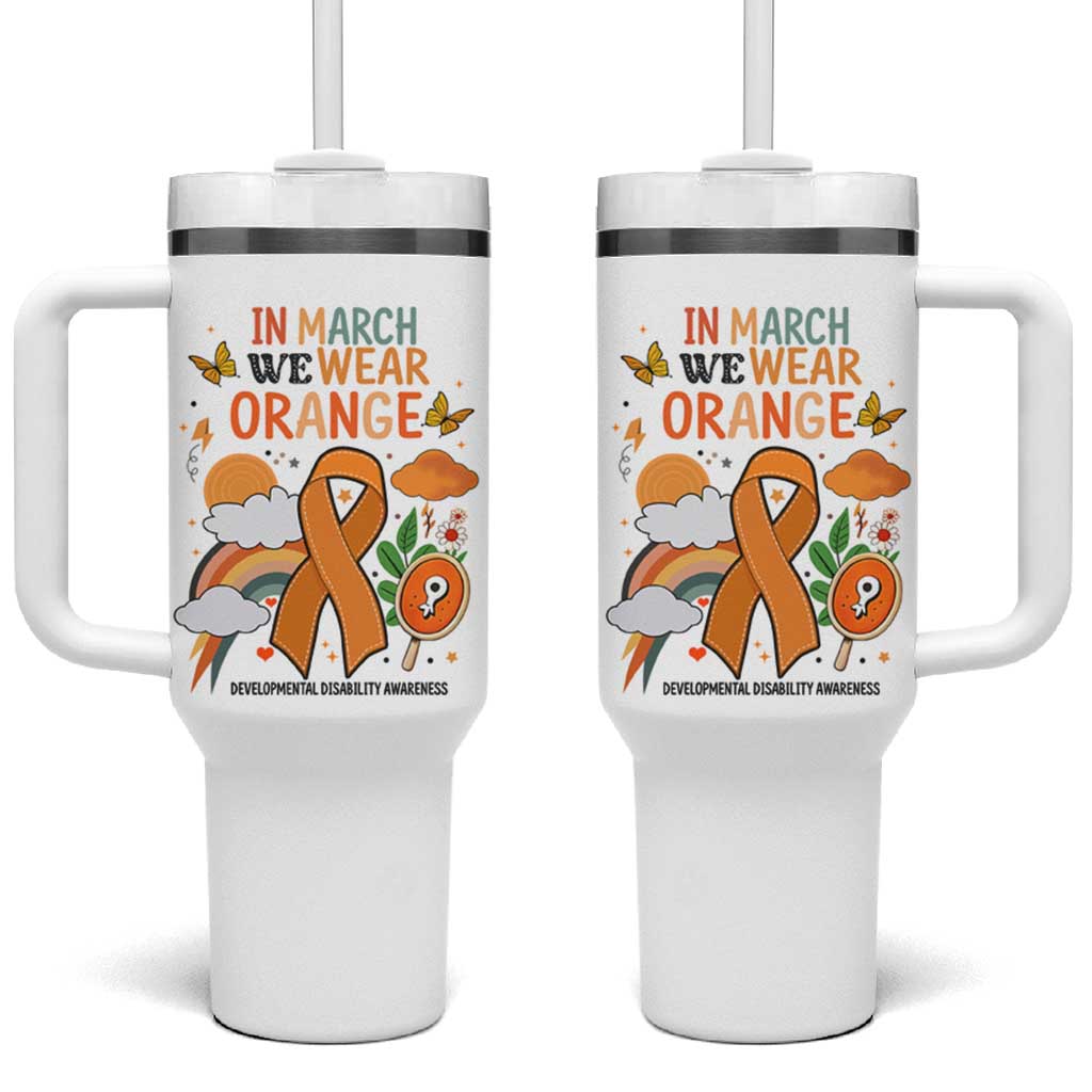 Developmental Disability Awareness Tumbler With Handle In March We Wear Orange