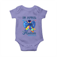 Autism Awareness Baby Onesie In April We Wear Blue Puzzle Ribbon Coquette Bow