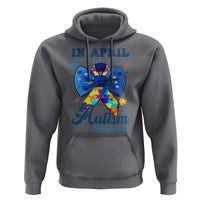 Autism Awareness Hoodie In April We Wear Blue Puzzle Ribbon Coquette Bow