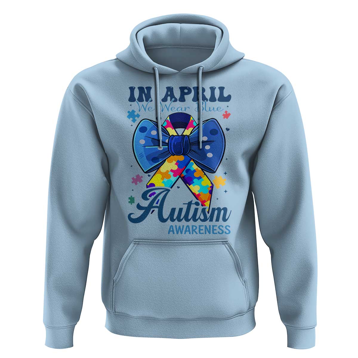 Autism Awareness Hoodie In April We Wear Blue Puzzle Ribbon Coquette Bow
