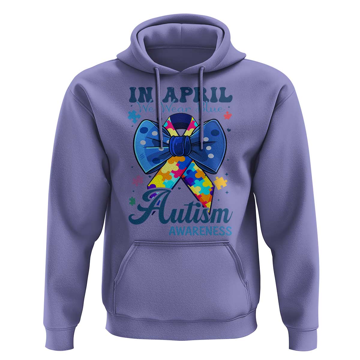 Autism Awareness Hoodie In April We Wear Blue Puzzle Ribbon Coquette Bow