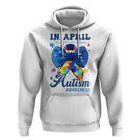 Autism Awareness Hoodie In April We Wear Blue Puzzle Ribbon Coquette Bow