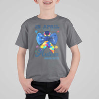 Autism Awareness T Shirt For Kid In April We Wear Blue Puzzle Ribbon Coquette Bow