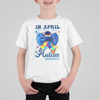 Autism Awareness T Shirt For Kid In April We Wear Blue Puzzle Ribbon Coquette Bow