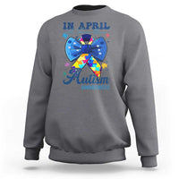 Autism Awareness Sweatshirt In April We Wear Blue Puzzle Ribbon Coquette Bow