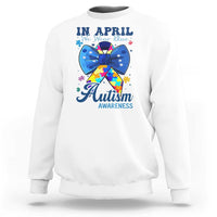 Autism Awareness Sweatshirt In April We Wear Blue Puzzle Ribbon Coquette Bow