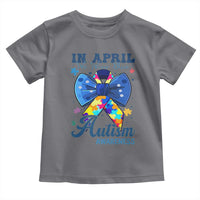 Autism Awareness Toddler T Shirt In April We Wear Blue Puzzle Ribbon Coquette Bow