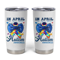 Autism Awareness Tumbler Cup In April We Wear Blue Puzzle Ribbon Coquette Bow