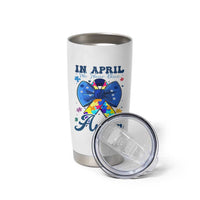 Autism Awareness Tumbler Cup In April We Wear Blue Puzzle Ribbon Coquette Bow