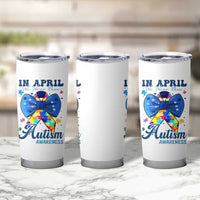 Autism Awareness Tumbler Cup In April We Wear Blue Puzzle Ribbon Coquette Bow