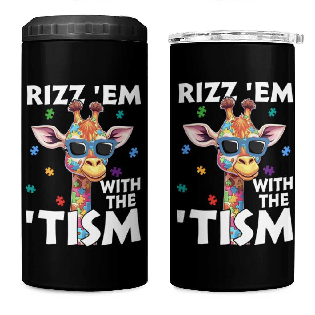 Funny Autism Giraffe 4 in 1 Can Cooler Tumbler Rizz Em With The Tism