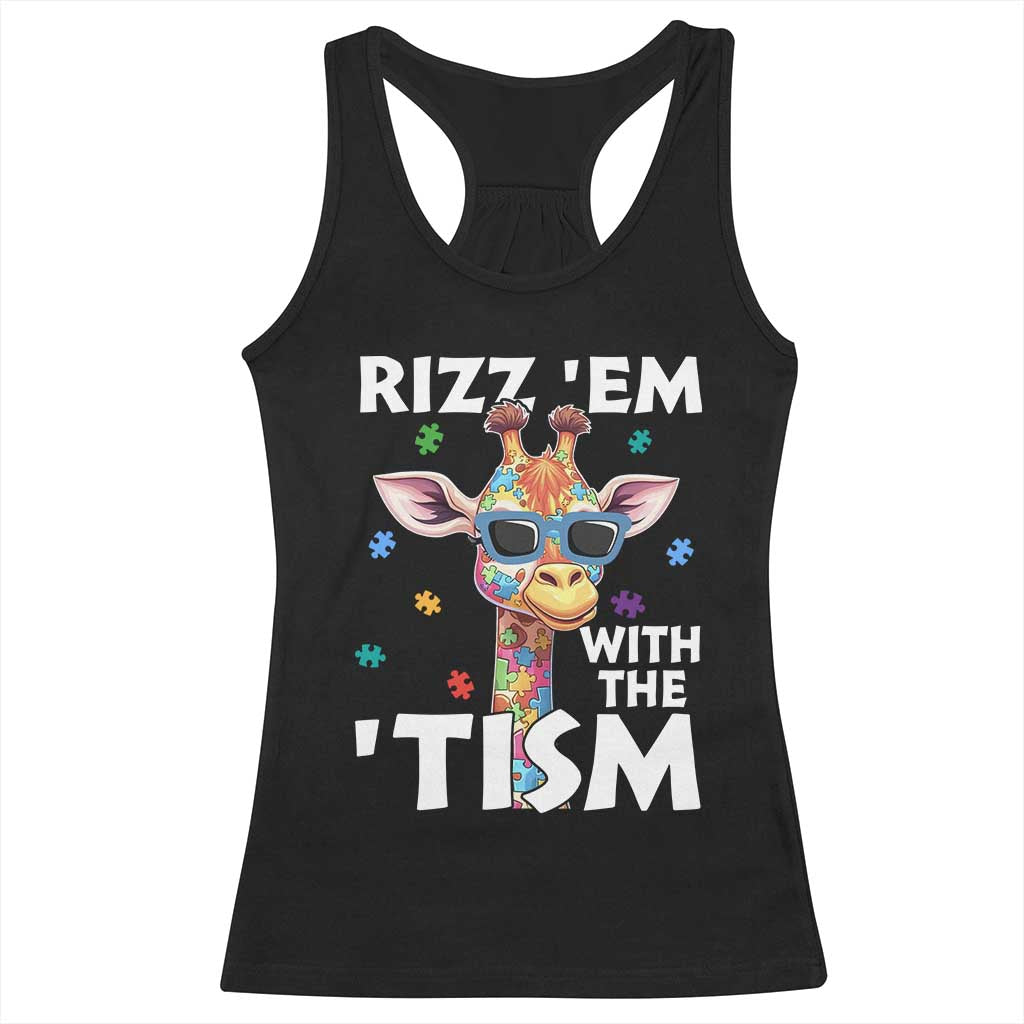 Funny Autism Giraffe Racerback Tank Top Rizz Em With The Tism