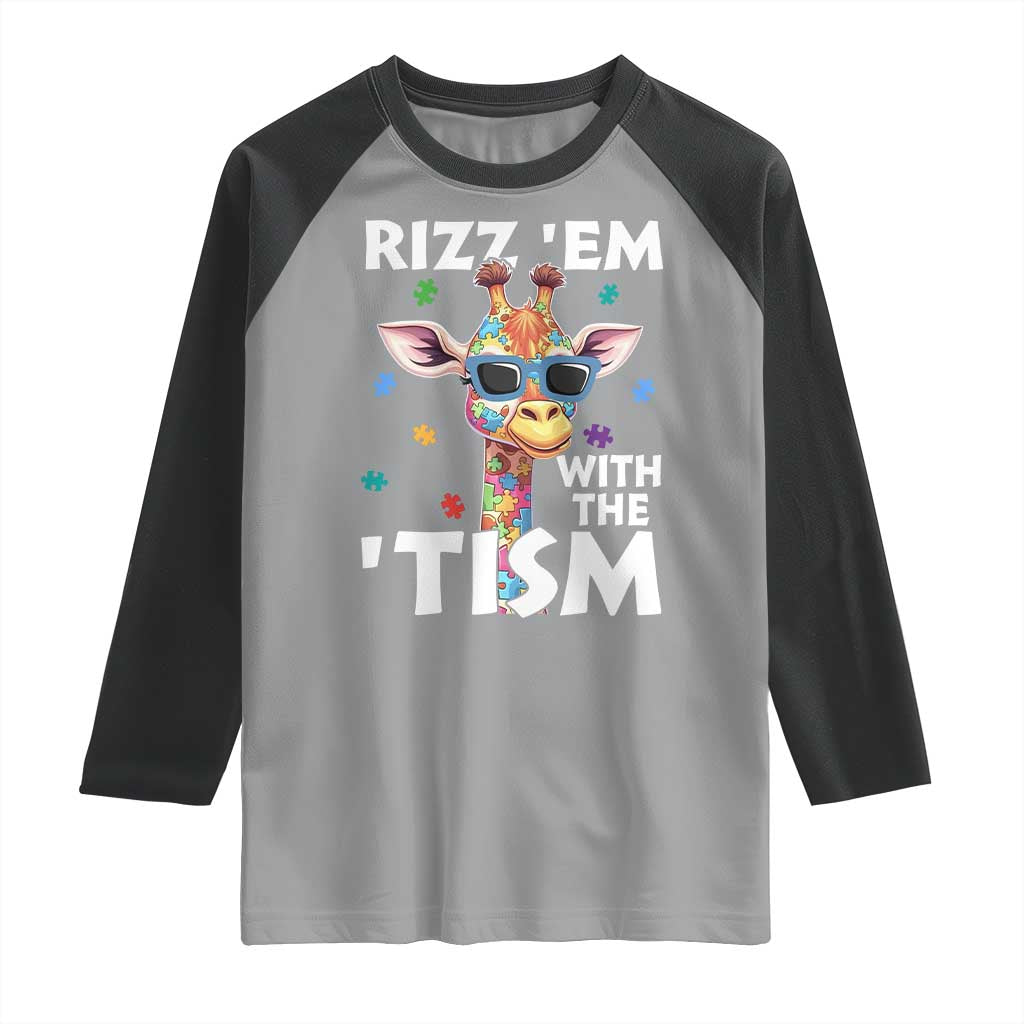 Funny Autism Giraffe Raglan Shirt Rizz Em With The Tism