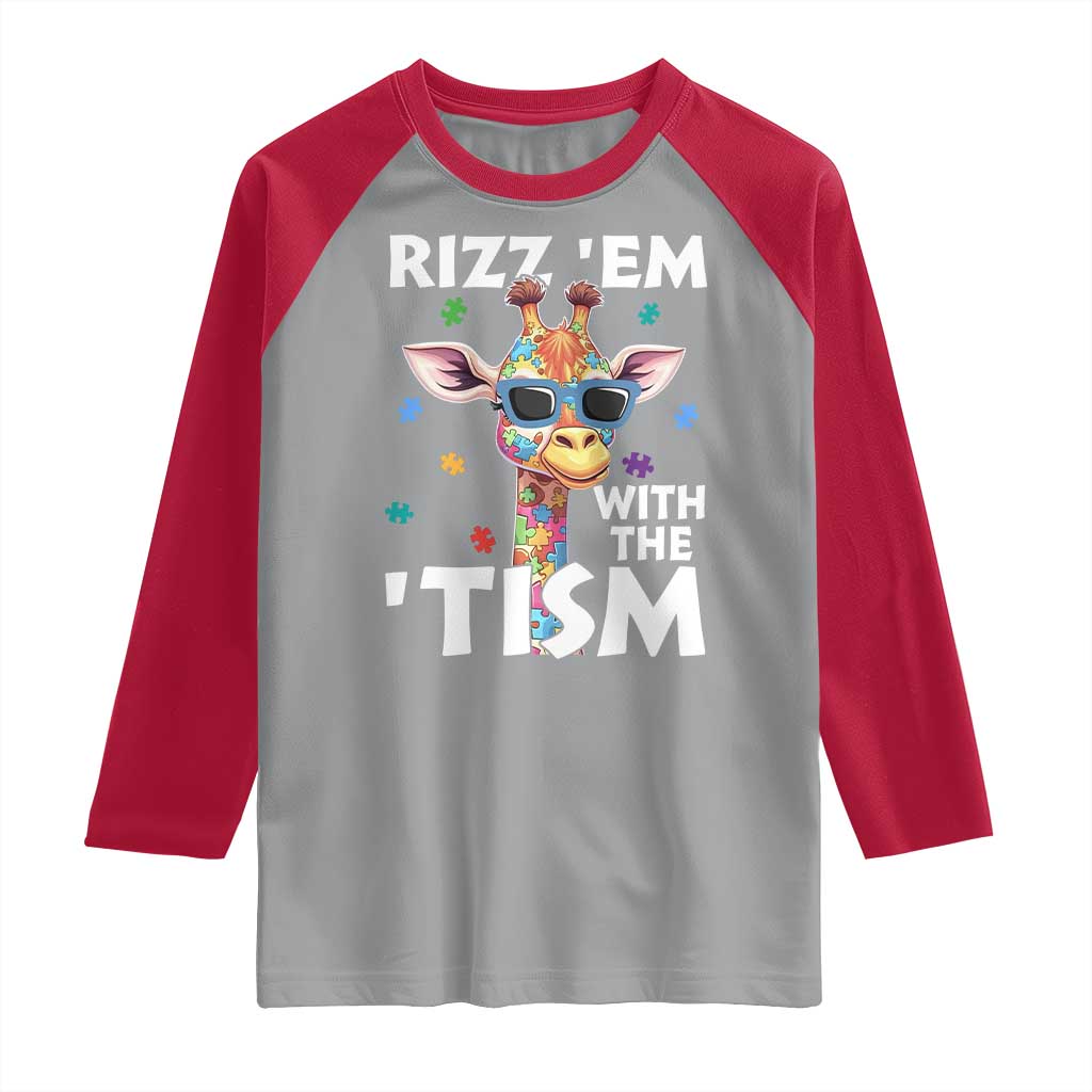 Funny Autism Giraffe Raglan Shirt Rizz Em With The Tism