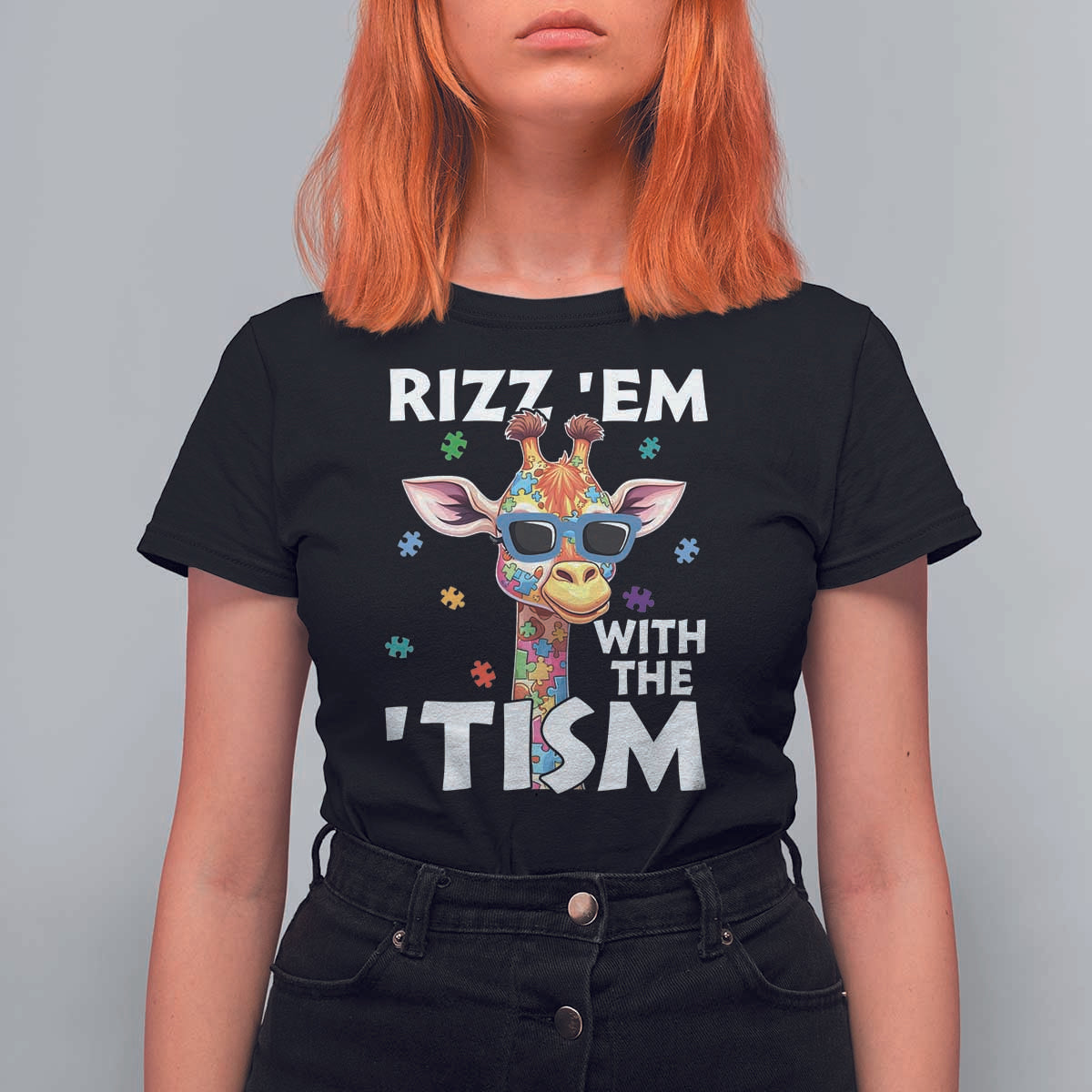 Funny Autism Giraffe T Shirt For Women Rizz Em With The Tism