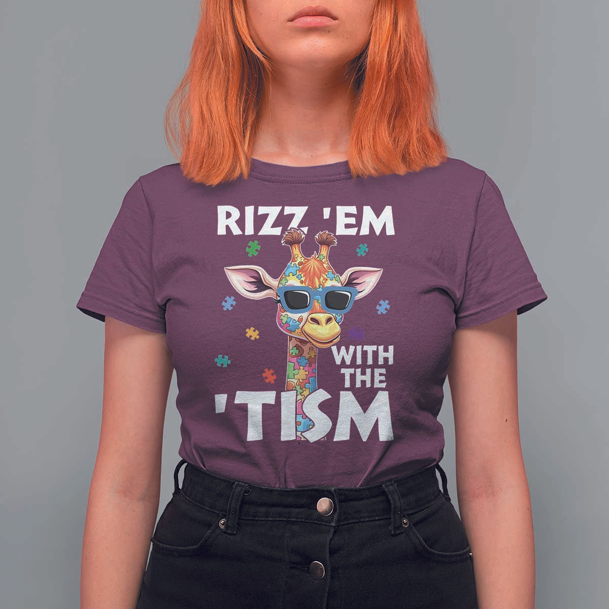Funny Autism Giraffe T Shirt For Women Rizz Em With The Tism