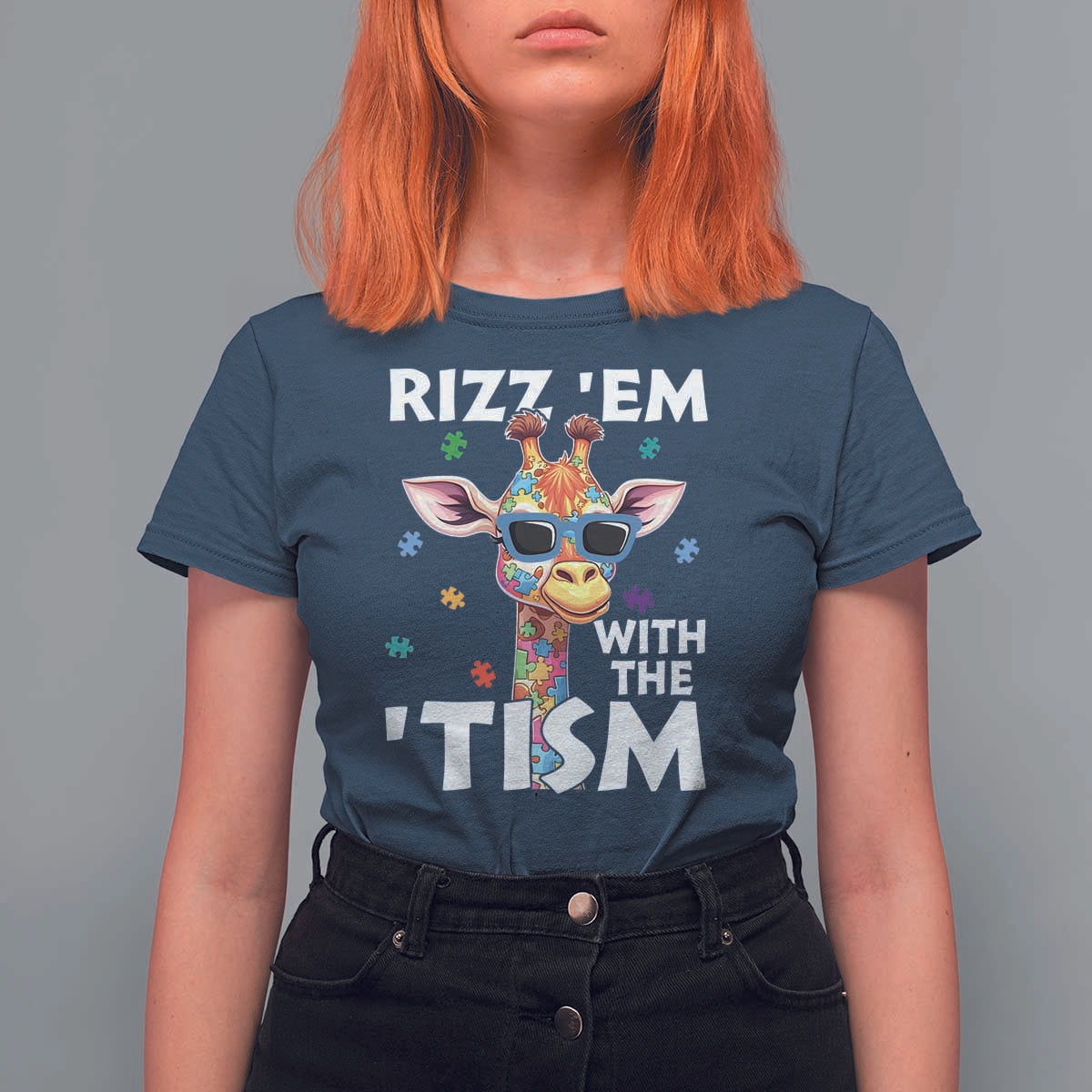 Funny Autism Giraffe T Shirt For Women Rizz Em With The Tism