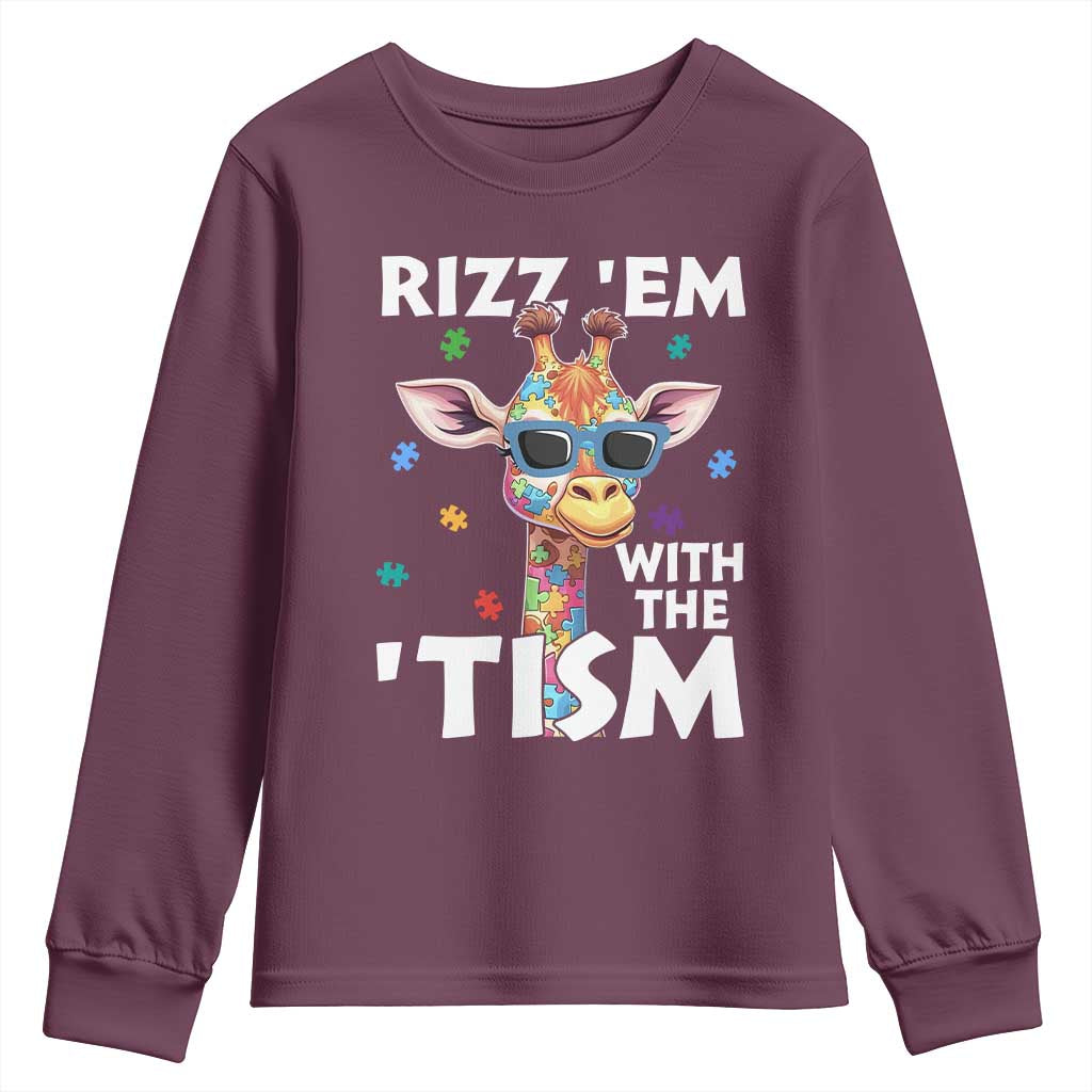 Funny Autism Giraffe Youth Sweatshirt Rizz Em With The Tism