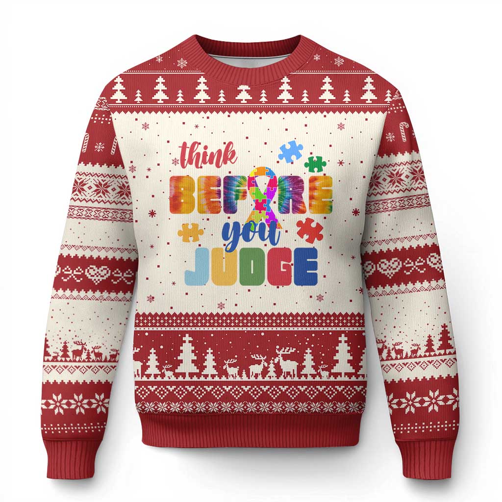 Autism Awareness Ugly Christmas Sweater Think Before You Judge Autistic Support - Wonder Print Shop