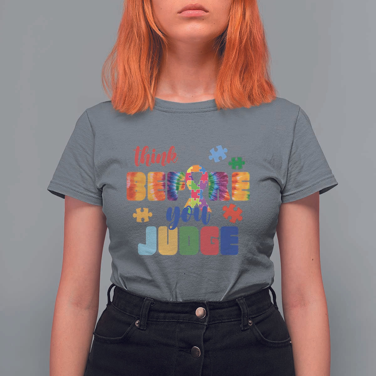 Autism Awareness T Shirt For Women Think Before You Judge Autistic Support