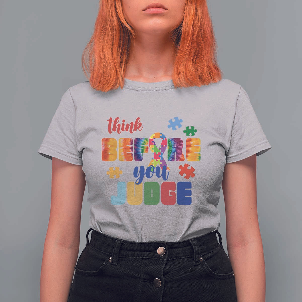 Autism Awareness T Shirt For Women Think Before You Judge Autistic Support